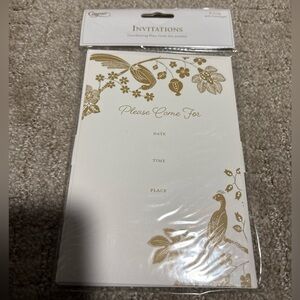 Caspari Invitations 8 Cards W Envelopes Gold Peacocks